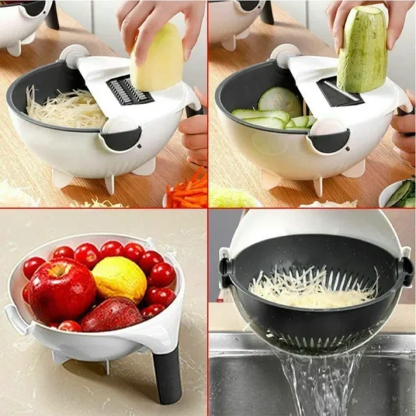 Magic Multifunctional Rotate Vegetable Cutter or Slicer with Drain Basket